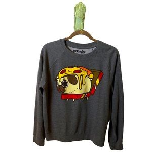 Pug Pizza Sweatshirt Novelty Graphic Love Puglie Cartoon Puppy Dog Dark Grey